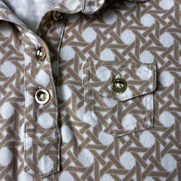 Talbots Womens Beige & White Geometric Print Polo Shirt With 3/4 Sleeves Sz M - Picture 4 of 9